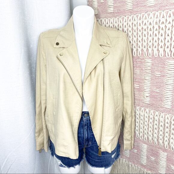 Cuyana Sand Linen Blend Moto Zip Up Jacket Women’s XL - Picture 1 of 9